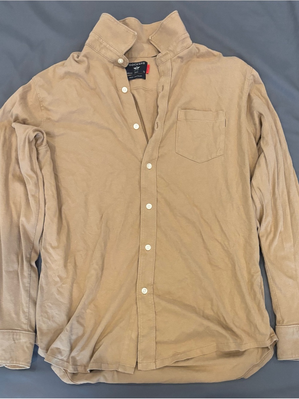 Dockers Men's Light Tan Long Sleeve Button-Down Shirt